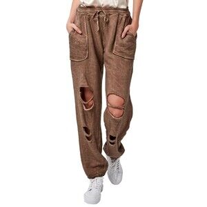 Astars Pants Distressed Elastic Waist Pockets Blush S